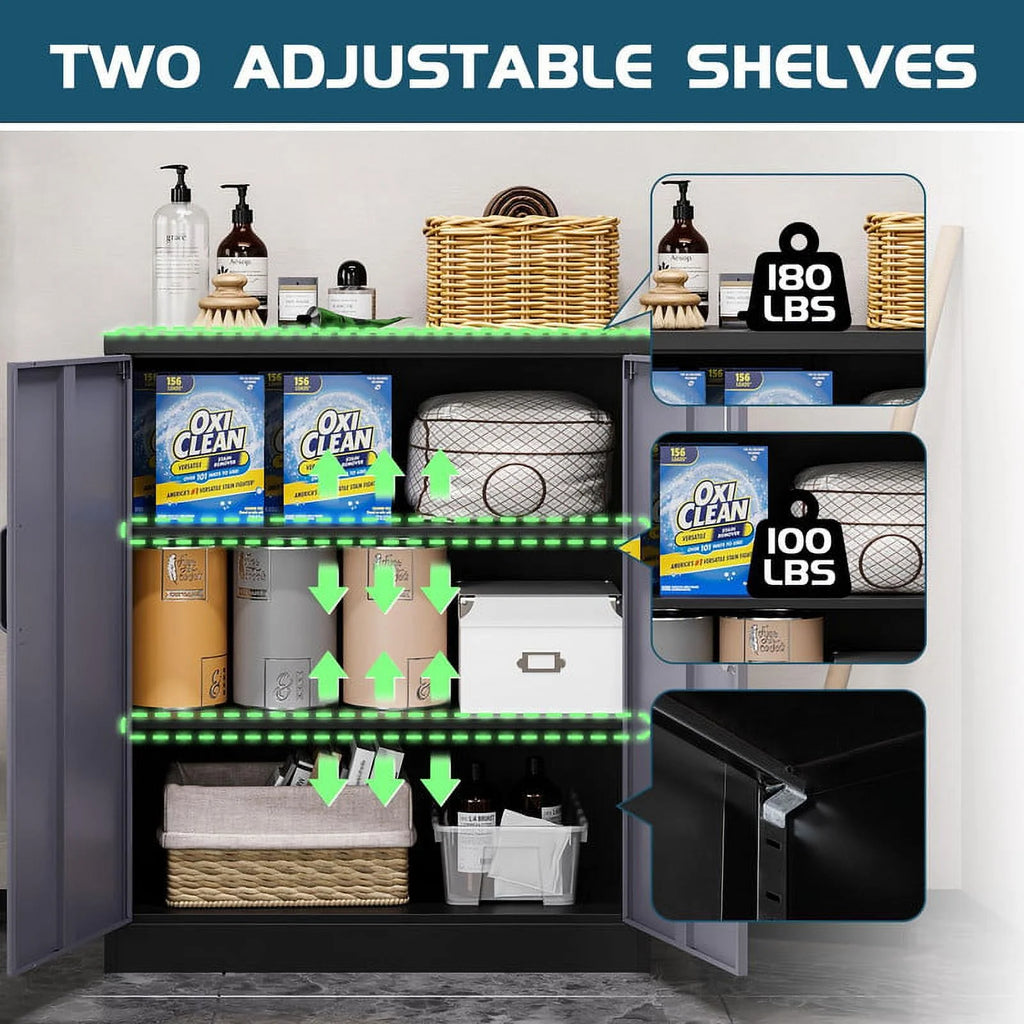 2026 STANI Metal Storage Cabinet with Locking Doors, Garage Lockable Steel Cabinets with 4 Doors and 5 Shelves for Home, Garage, Pantry Workshop Warehouse