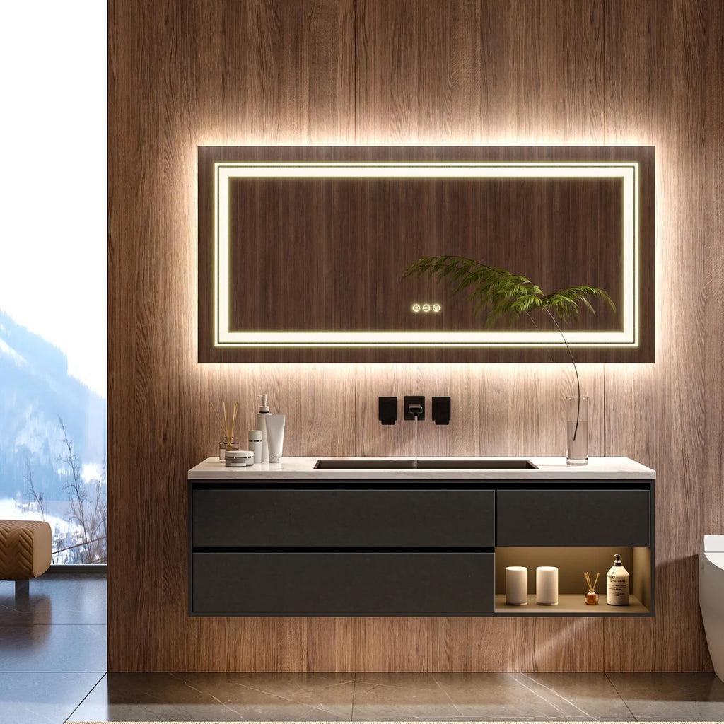 2026 Extra Large LED Lighted Bathroom Mirror, Anti-Fog Wall Mounted Vanity Mirror with 3 Colors