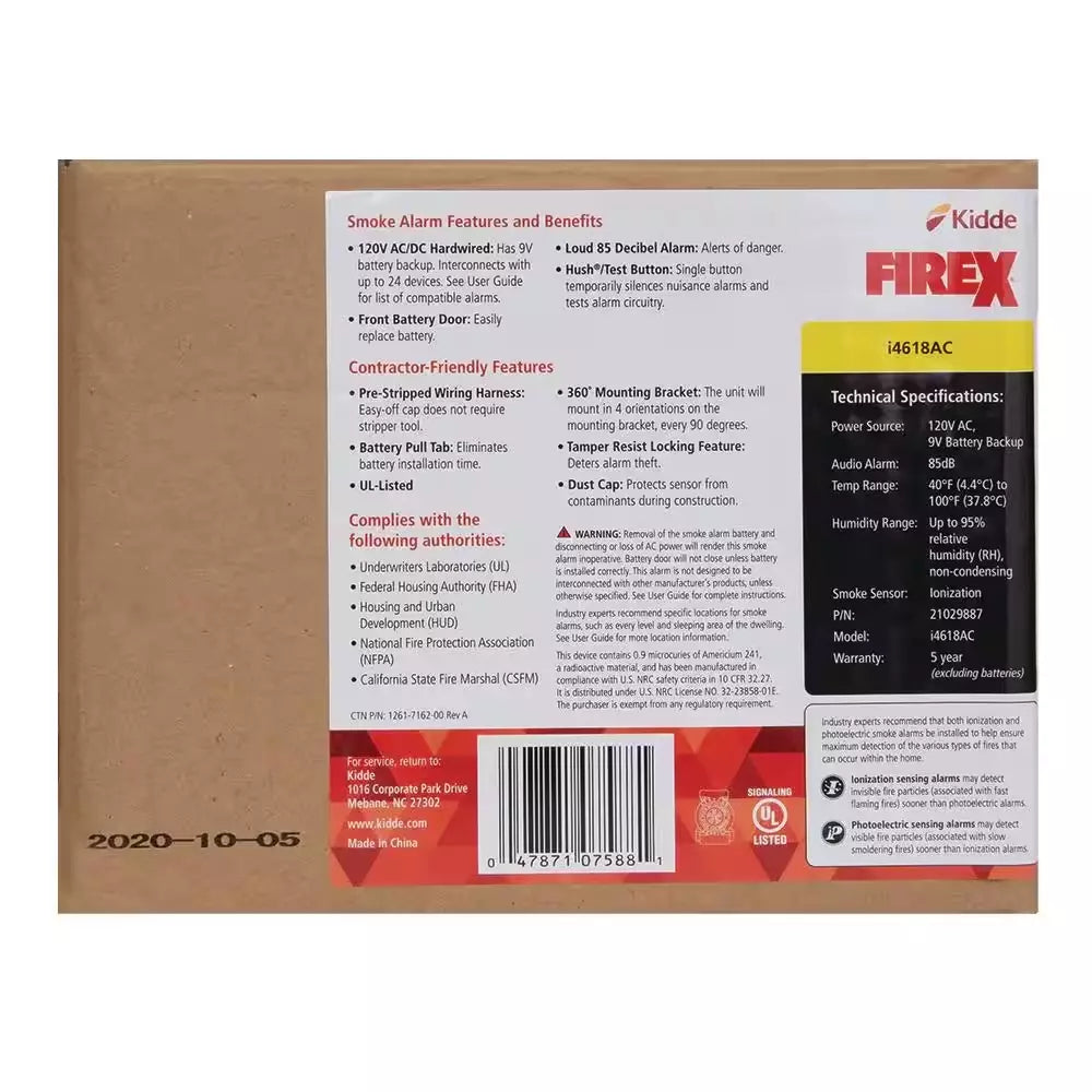 2026 i4618 4-Pack Hardwired Smoke Alarm with Ionization Sensor, 120V AC, 9V Battery Backup