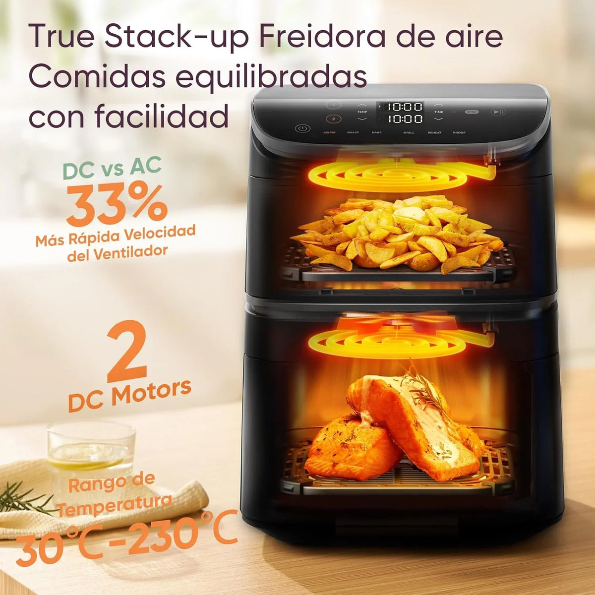 2026 Cosori Turbo Tower Freidora de Aire10,8L con Cesta Verticales, Cocción en 3 Niveles que Ahorra Espacio, 2630 W, 6 funciones, 2 DC Motores, Más de 50 Recetas Completas en Línea