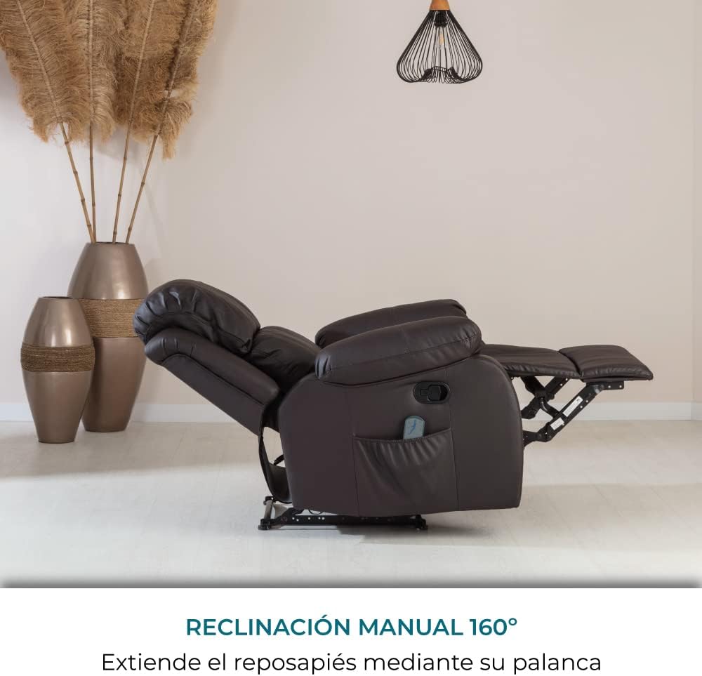 Don Descanso - Sillón Masaje Relax Calor Trevi Negro Reclinable 160º con 8 Motores Silenciosos, Calor Lumbar, Sist. Masaje 4 Zonas y Acabado en PU Anti-Cuarteo [Incluye Mando]. Ideal Gente Mayor 2026