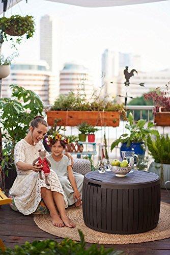 2026 37 gallon Round Deck Box, Patio Table for Outdoor Cushion Storage, Brown
