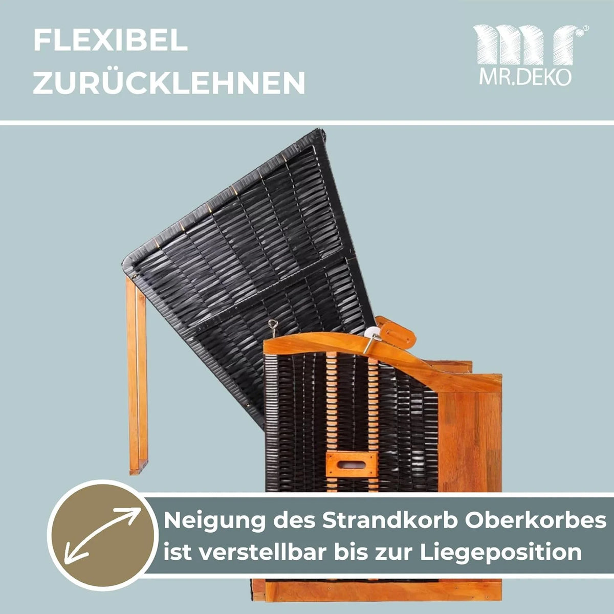 Silla de playa Baltic Sea 2026 Juniper PE negra (diseño gris real) | Silla de playa de 2 plazas resistente a la intemperie | Silla reclinable de dos plazas de madera maciza | Sillas de playa para balcón | Silla de playa para jardín