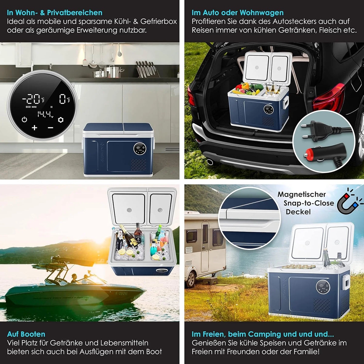 Nevera portátil KESSER 2026 con compresor, 2 en 1, doble zona de refrigeración y congelación, con congelador eléctrico, 2 acumuladores de frío y control táctil LED | Refrigerador con capacidad de enfriamiento hasta – 20 °C para camping, coche y