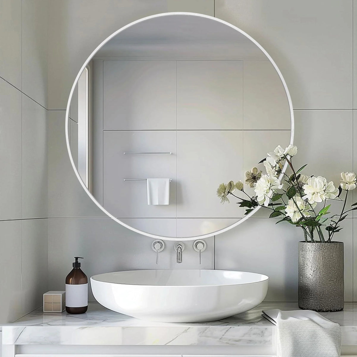 2026 Modern Round Bathroom Vanity Mirror, Wall Mounted Circular Mirror for Bathroom, Bedroom and Home Decor