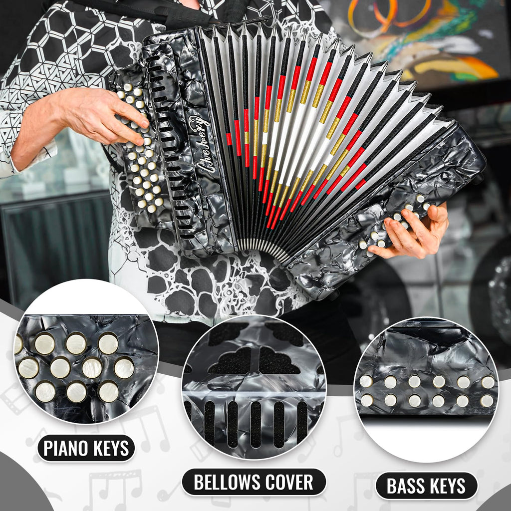 2026 Accordions 31 Key 12 Bass Diatonic G/C/F w Case Strap Gloves Cloth (Gray)