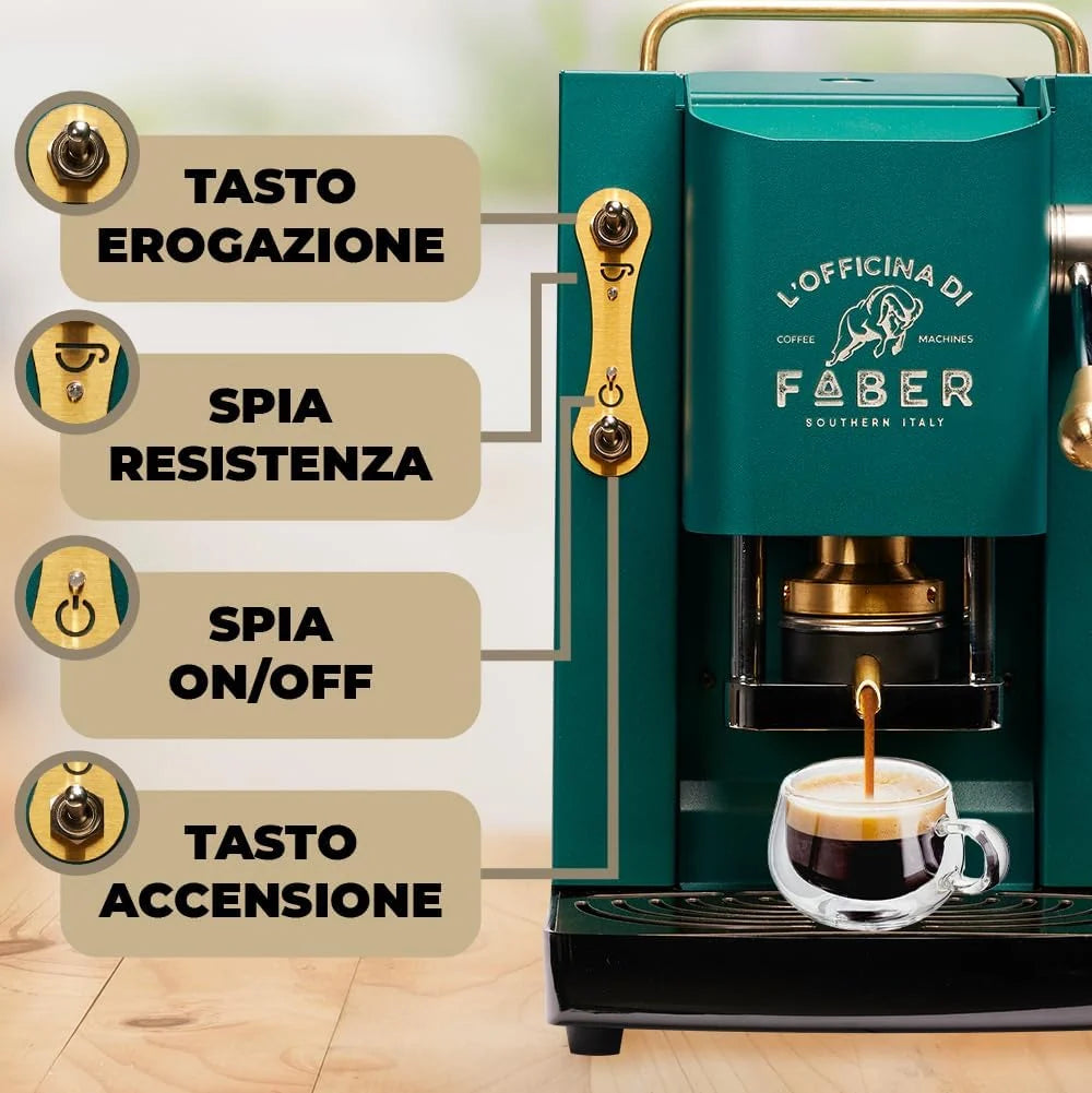 Cafetera Faber PRO Total Deluxe 2026, fabricada en latón, con papel ESE de 44 mm y capacidad de 1,3 litros (blanca).