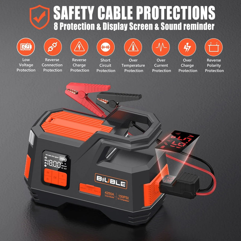2026 Car Jump Starter with Air Compressor, 4500A Peak 26800MAH 12V Auto with 150PSI Tire Inflator(up to All Gas or 10.0L Diesel Engine