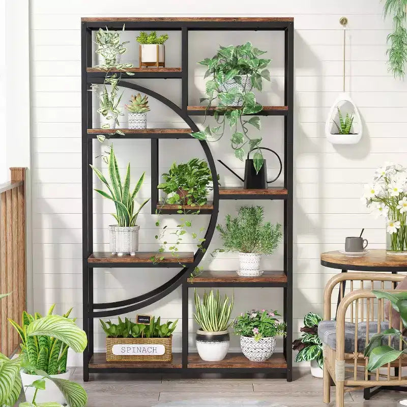 2026 Librería de 5 niveles de 175 cm – Diseño geométrico en forma de media luna, marrón y negro.