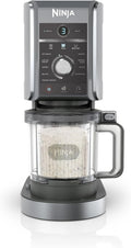 Máquina de helados y bebidas congeladas Ninja CREAMi Deluxe 2026 con 2 vasos, 10 funciones, prepara helados, gelato, sorbetes, yogur helado, batidos, granizados y más, opción de 2 sabores en 1, color plata, NC502EU