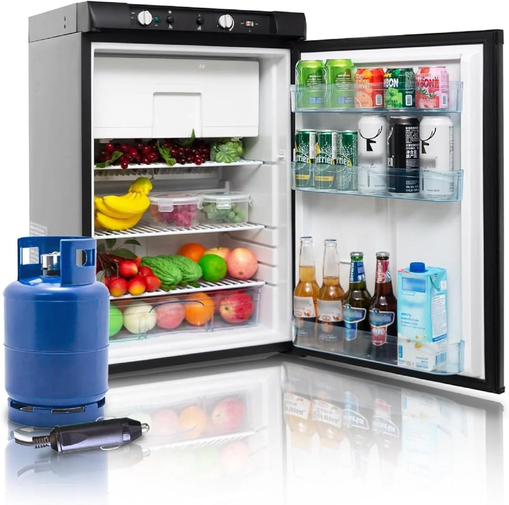 Refrigerador Smeta 2026, Gas, 100 l, Autocaravana, 12 V, 220 V, Refrigerador triple, Congelador, Caravana, Garaje, Casa móvil, Dormitorio, Casa, Silencioso, Negro