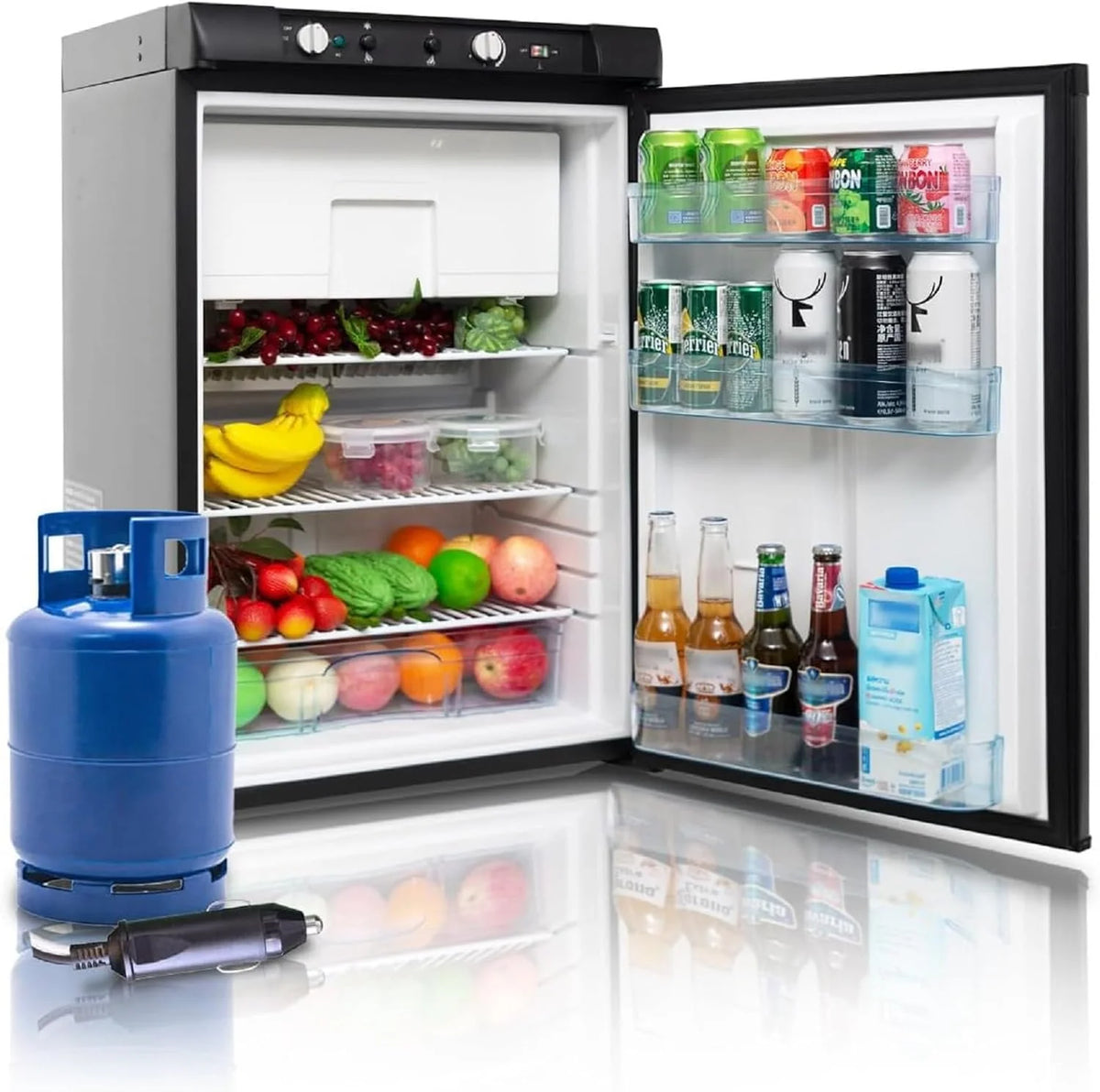 Refrigerador Smeta 2026, Gas, 100 l, Autocaravana, 12 V, 220 V, Refrigerador triple, Congelador, Caravana, Garaje, Casa móvil, Dormitorio, Casa, Silencioso, Negro