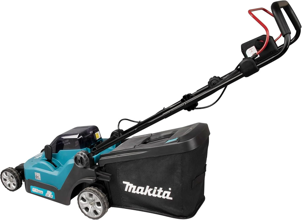 Cortacésped inalámbrico Makita DLM382PM2 2026, 2 baterías de 18 V / 4,0 Ah + cargador doble.