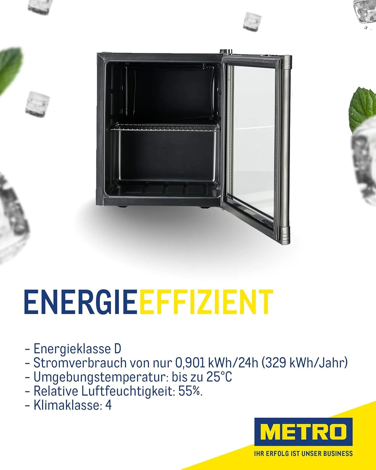 Mininevera profesional METRO GPC1046 2026, acero inoxidable/cristal, 43 x 48 x 51,5 cm, 46 L, negra