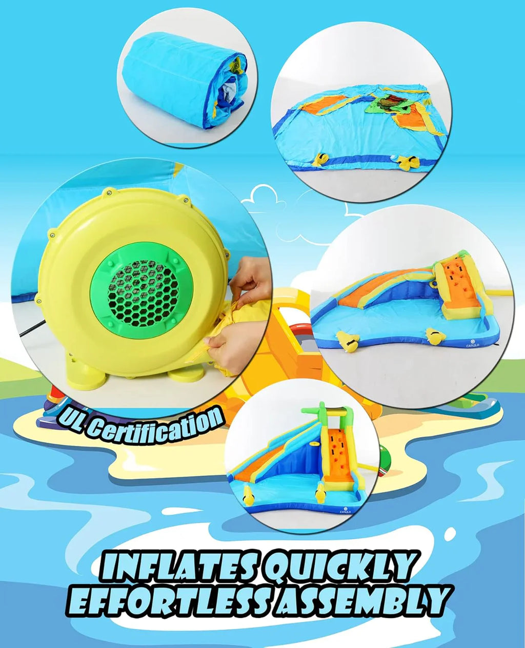 2026 Inflatable Water Slides for Kids 8-in-1 Bounce House Water Park with 450W Blower Climbing Wall, Splash Pool, 2 Water Cannons, Basketball Hoop, Water Slide, Crocodile Sprinkler for Gift Backyard Party