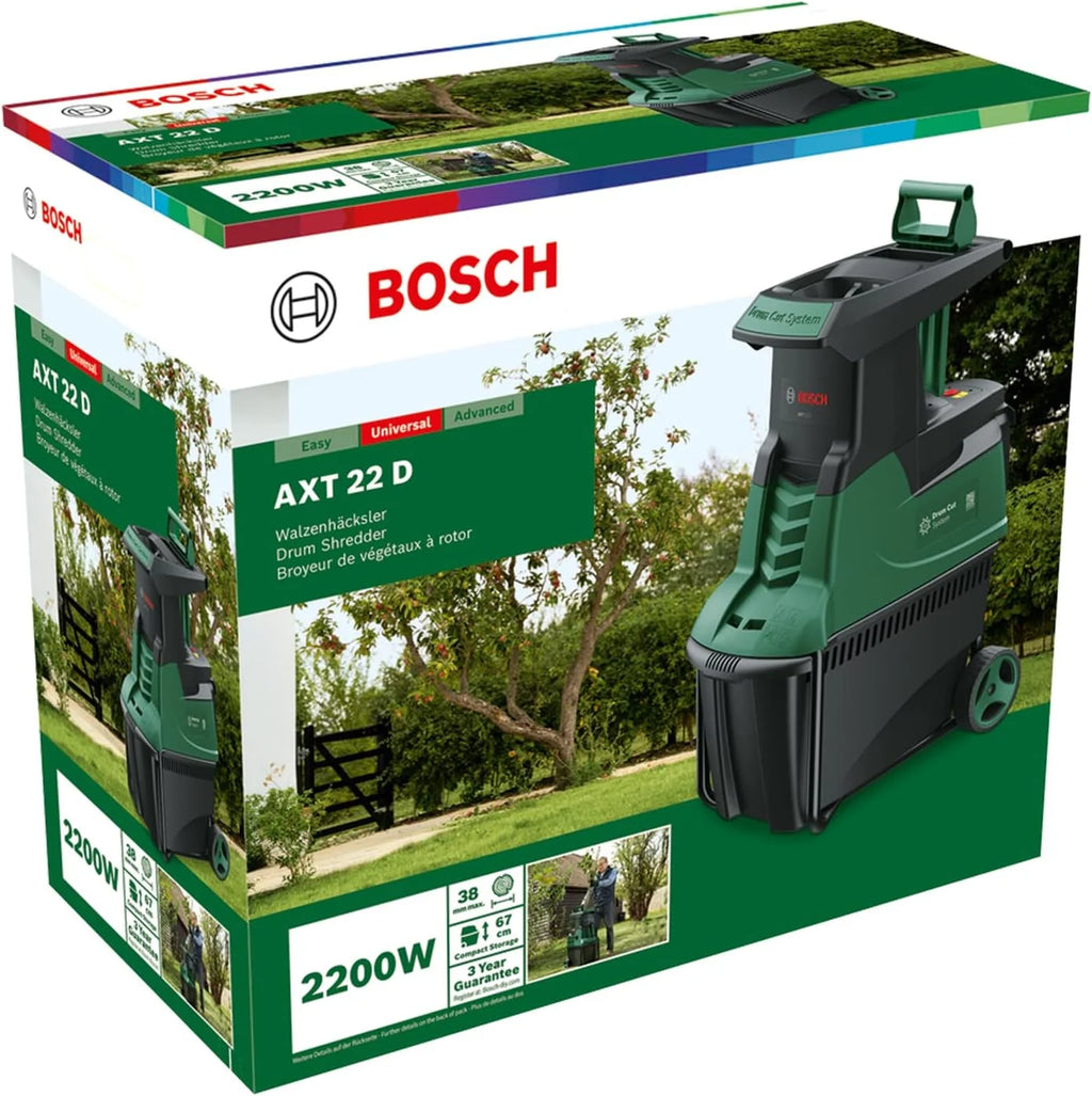 Trituradora de turbina Bosch AXT 25 TC 2026 (2500 W; apta para madera y residuos de jardín duros; incluye guantes de jardinería; caja recolectora integrada de 53 l; en caja de cartón) – Edición
