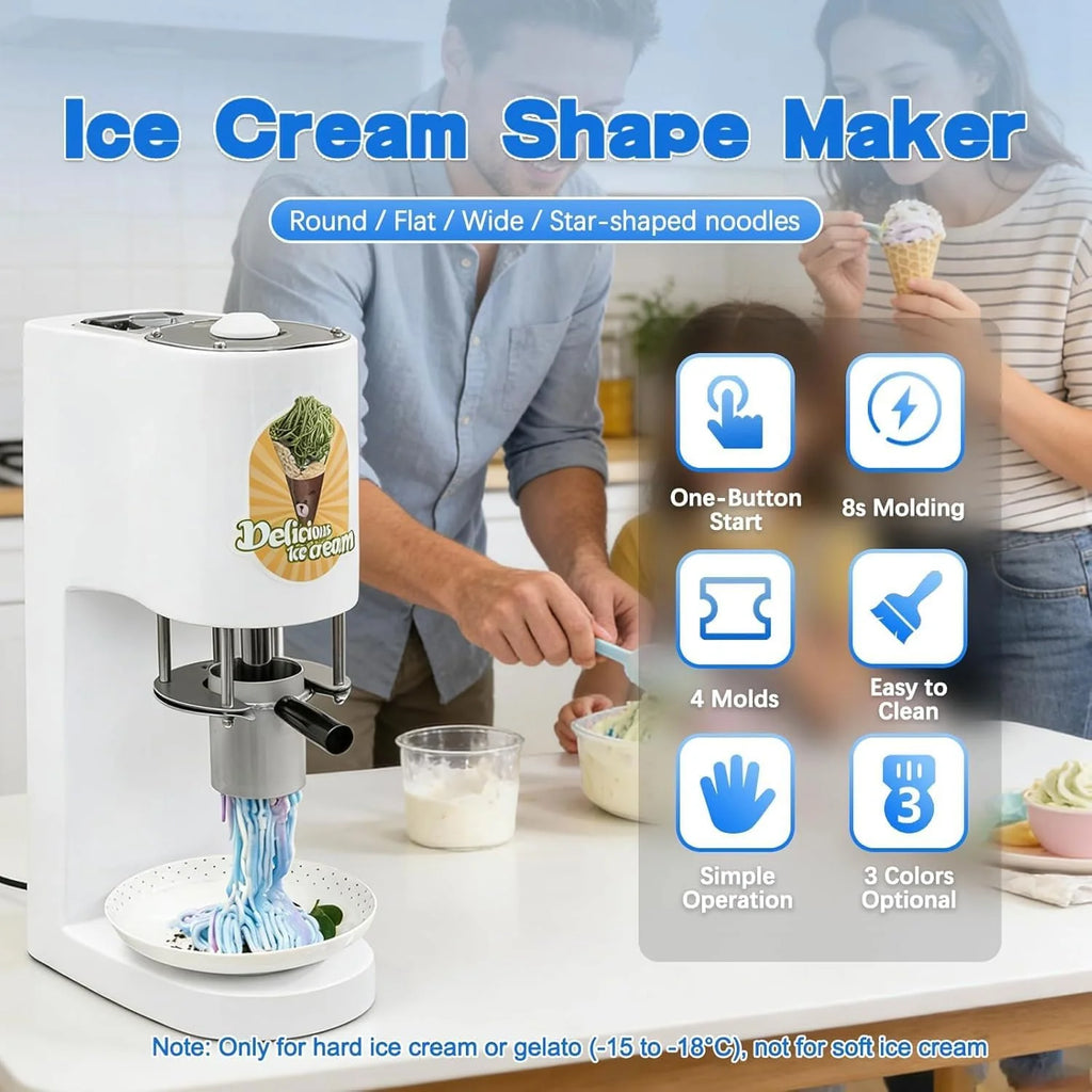 Máquina comercial de helado de espagueti 2026, 28 – 30 l/h, máquina profesional de helado de pasta con 4 formas diferentes de pasta, para hostelería y heladerías (Rojo)