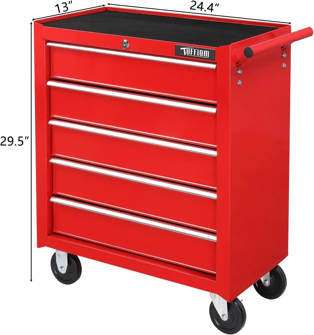 2026 TUFFIOM 5-Drawer Rolling Tool Chest with Lock & Key, Tool Storage Organizer Box Cabinet with Wheels