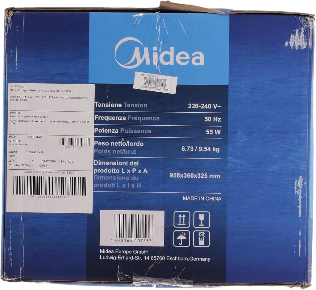 Enfriador de aire Midea 2026 con refrigeración por agua, aire acondicionado portátil, ventilador con 5 litros de refrigeración por agua, humidificador e ionizador, aire acondicionado sin tubo de escape, 355 m³/h, ventilador con control remoto, 55 W