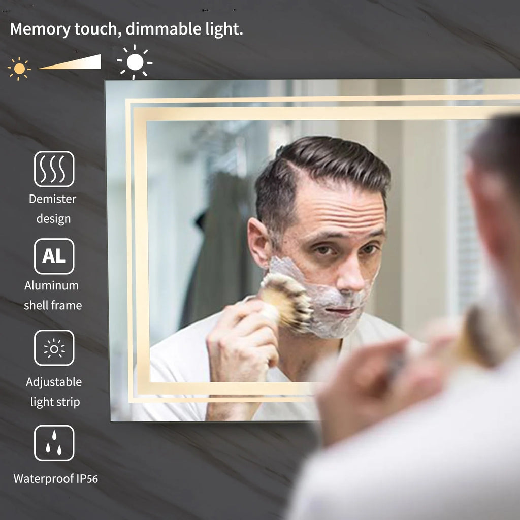 2026 Extra Large LED Lighted Bathroom Mirror, Anti-Fog Wall Mounted Vanity Mirror with 3 Colors