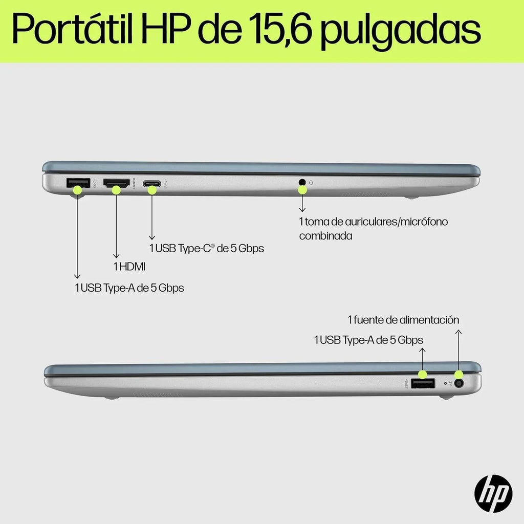 2026 HP 15 – fd0377ns – Ordenador portátil de 15.6" FHD (Intel Core i5 – 1334U, 16GB RAM, 1TB SSD, Intel Iris Xe Graphics, Windows 11) Plata y Azul – Teclado QWERTY Español