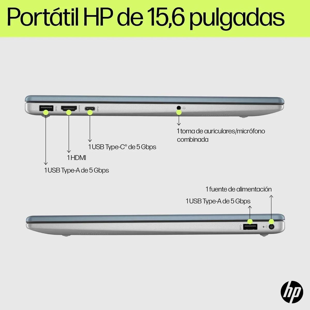 2026 HP 15 – fd0377ns – Ordenador portátil de 15.6" FHD (Intel Core i5 – 1334U, 16GB RAM, 1TB SSD, Intel Iris Xe Graphics, Windows 11) Plata y Azul – Teclado QWERTY Español