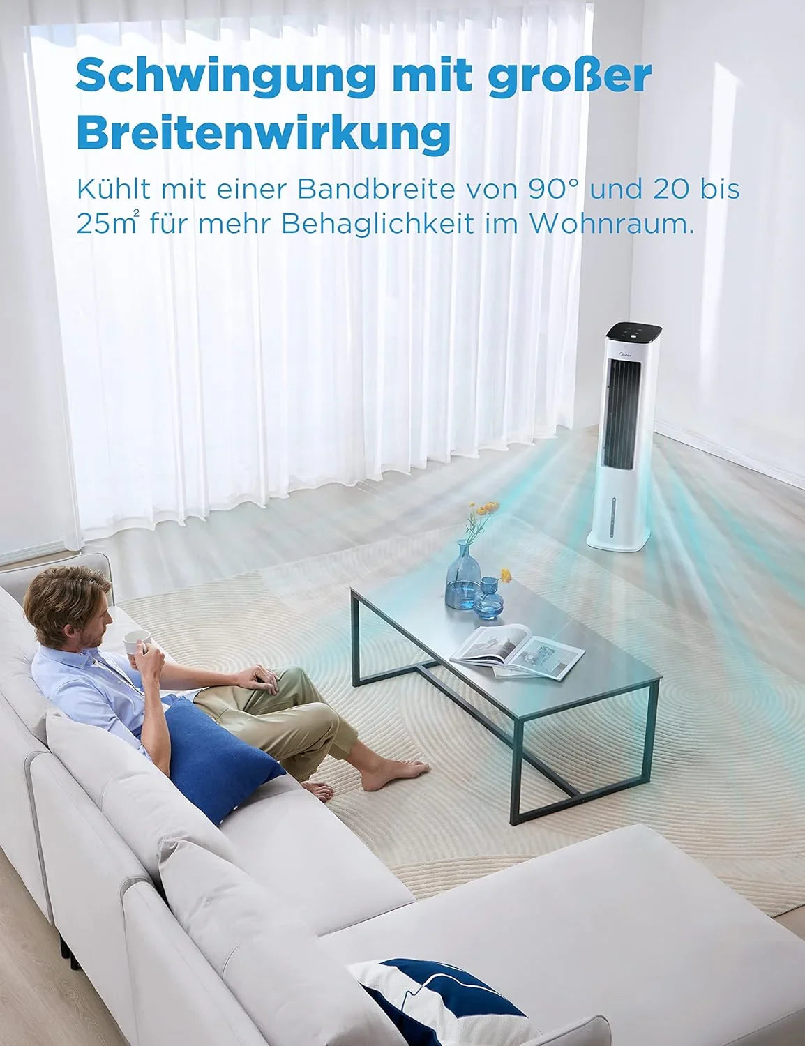 Enfriador de aire Midea 2026 con refrigeración por agua, aire acondicionado portátil, ventilador con 5 litros de refrigeración por agua, humidificador e ionizador, aire acondicionado sin tubo de escape, 355 m³/h, ventilador con control remoto, 55 W