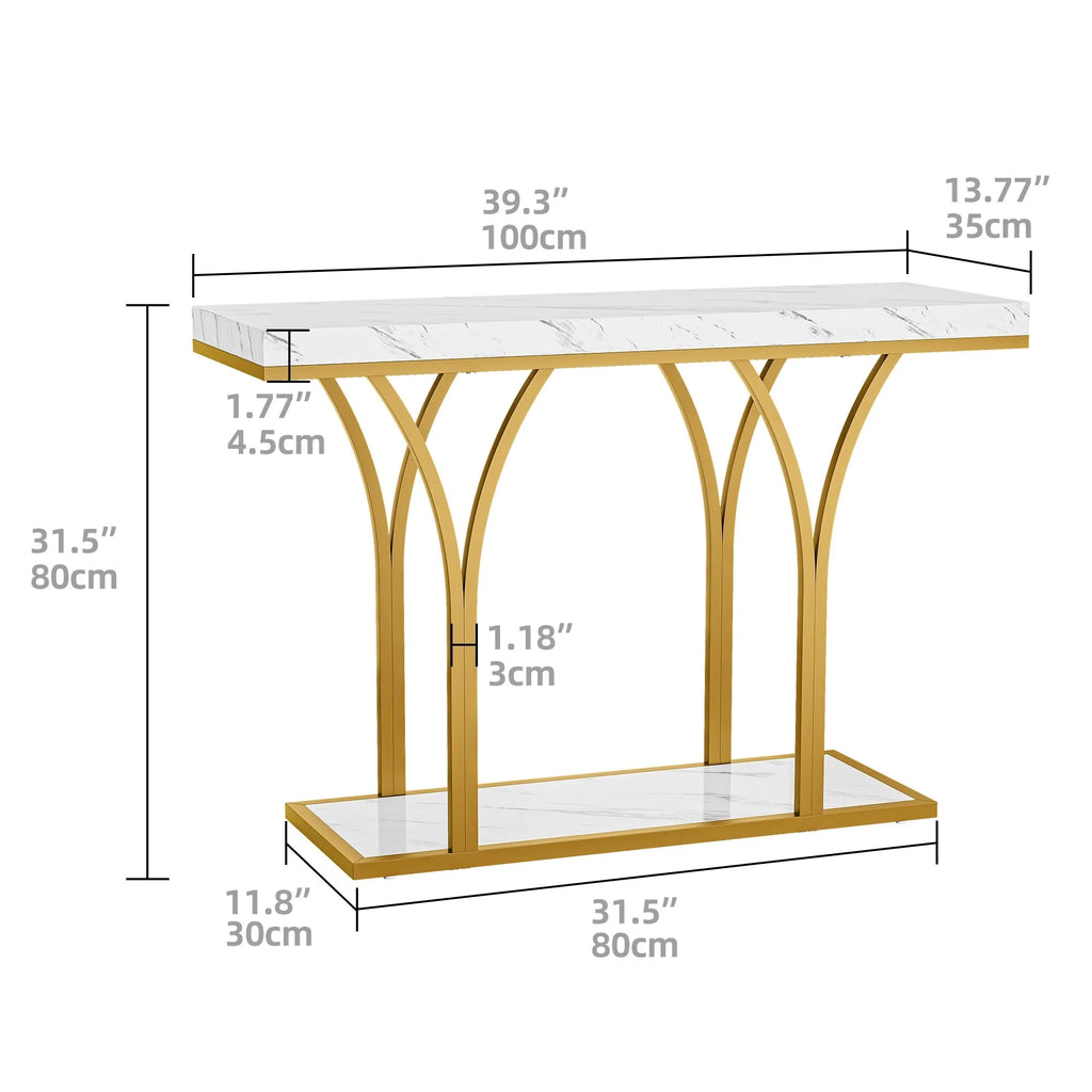 2026 Modern Gold Console Table with Marbled Top, Sofa Table for Entryway and Hallway