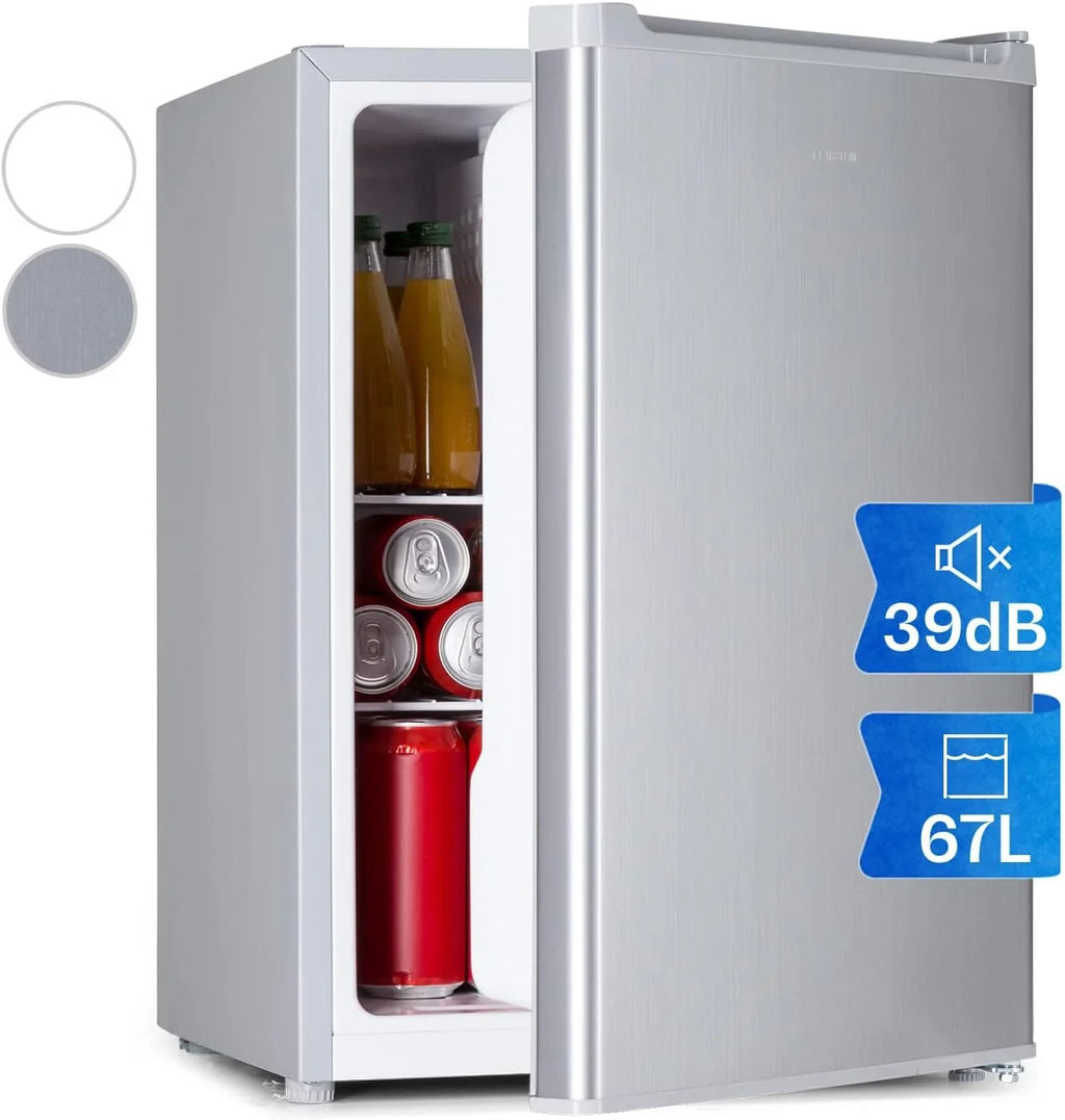 2026 Klarstein Nevera Pequeña 67L para Refrescos y Cerveza con 4L Congelador, Mini Nevera Cristal, Minibar Silencioso, Enfriador de Vino, Interior/Exterior, Frigorificos Estantes Extraíbles
