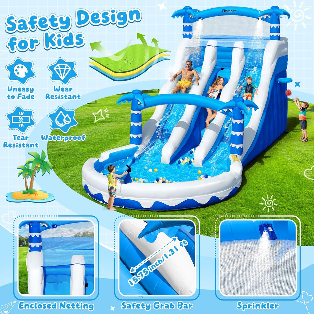 Castillo hinchable XXL 2026 con 2 toboganes acuáticos para uso comercial, adultos y niños, hinchable para interiores y exteriores con soplador, tamaño piscina, tobogán, cesta, sistema de aspersores y rocódromo, 630x290x285 cm