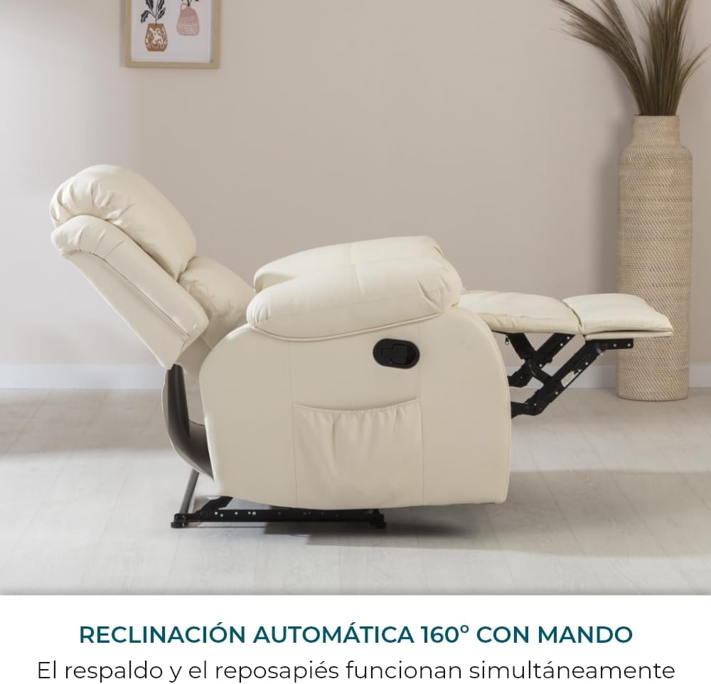 Don Descanso - Sillón Masaje Relax Calor Trevi Negro Reclinable 160º con 8 Motores Silenciosos, Calor Lumbar, Sist. Masaje 4 Zonas y Acabado en PU Anti-Cuarteo [Incluye Mando]. Ideal Gente Mayor 2026