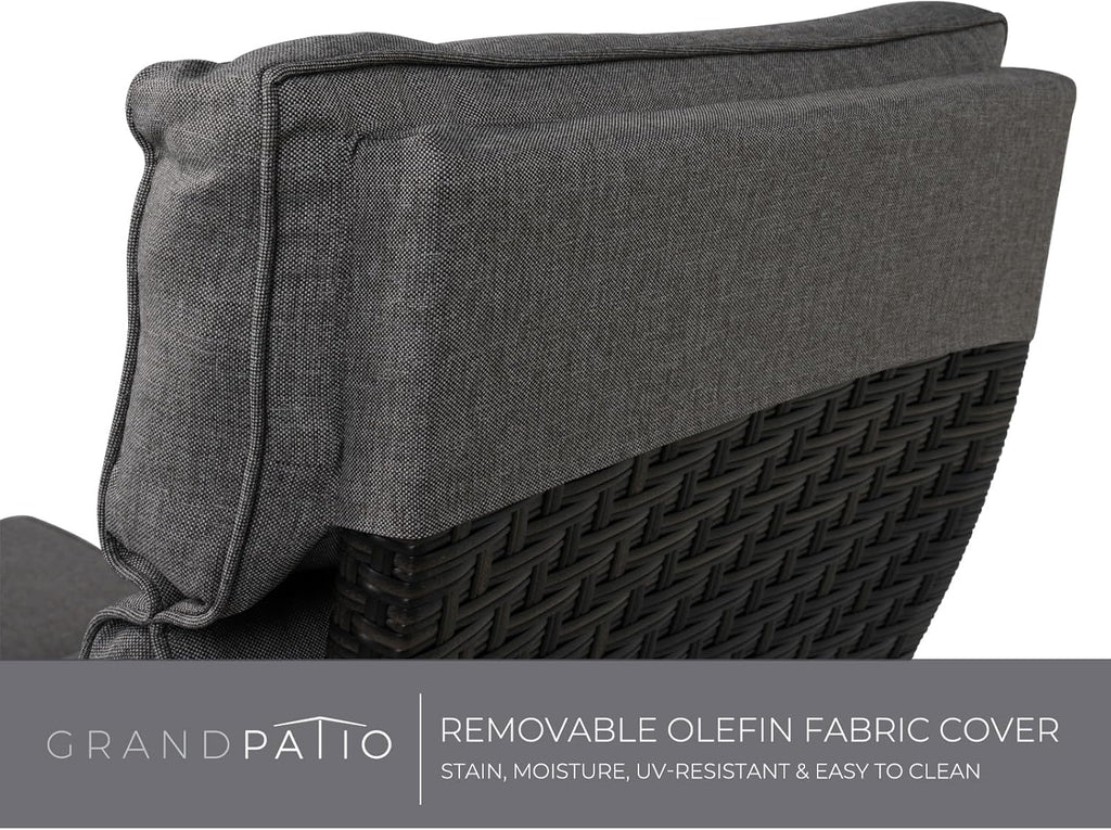 Tumbona de ratán Grand Patio 2026 con cojín de asiento, sillón, respaldo ajustable, para uso interior y exterior, gris oscuro – Cojín de asiento gris oscuro y ratán marrón.