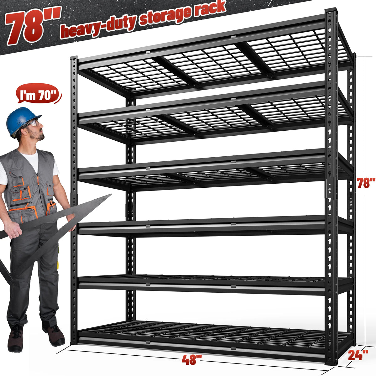 2026 REIBII 48" W Garage Shelving Units 5 Tier Storage Shelves Heavy Duty Adjustable Metal Utility Shelf-72" H x 48" W x 24" D