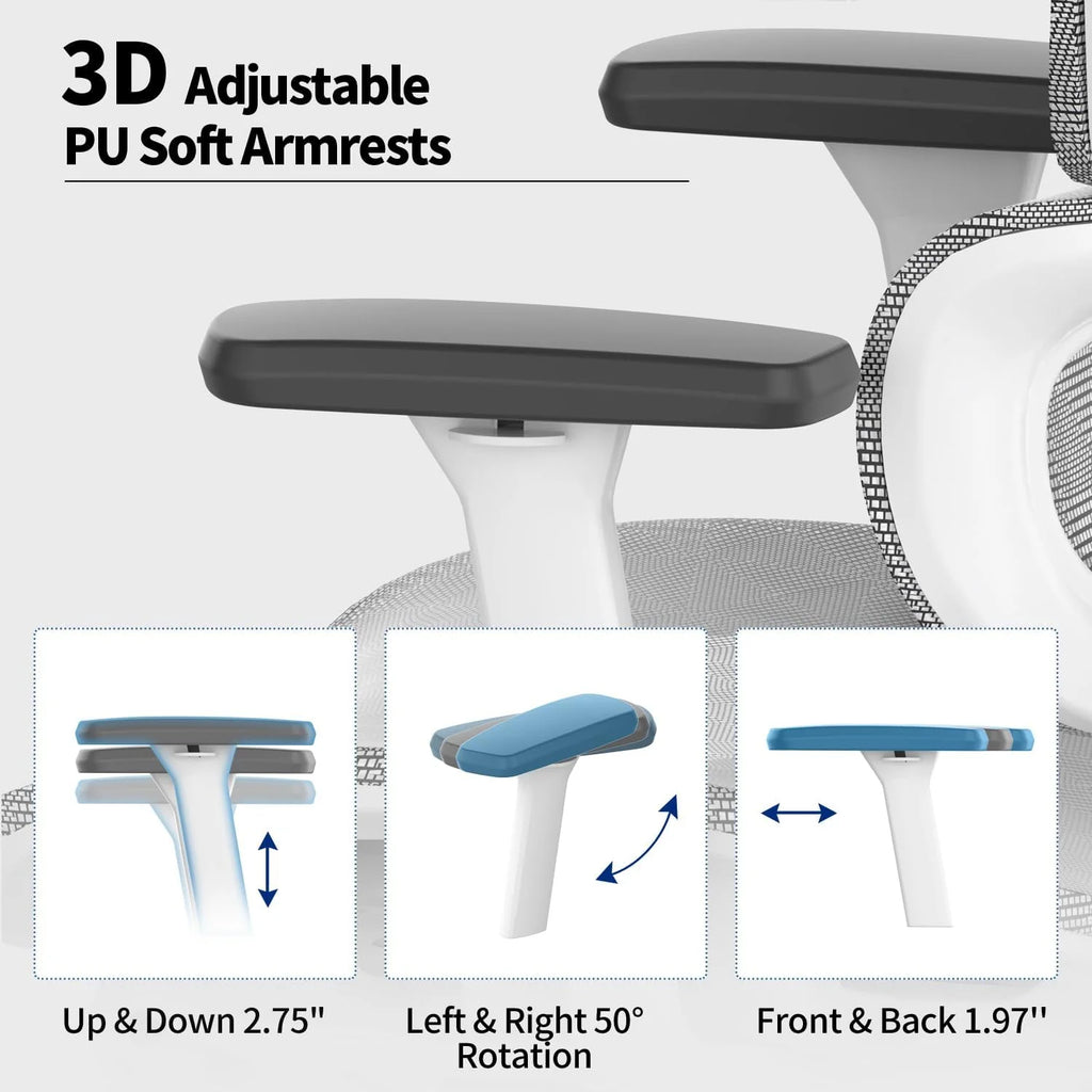 2026 3D Ergonomic Office Chair - High Back Mesh Desk Chair with 3D Adjustable Armrests, Wheels, for Home and Office