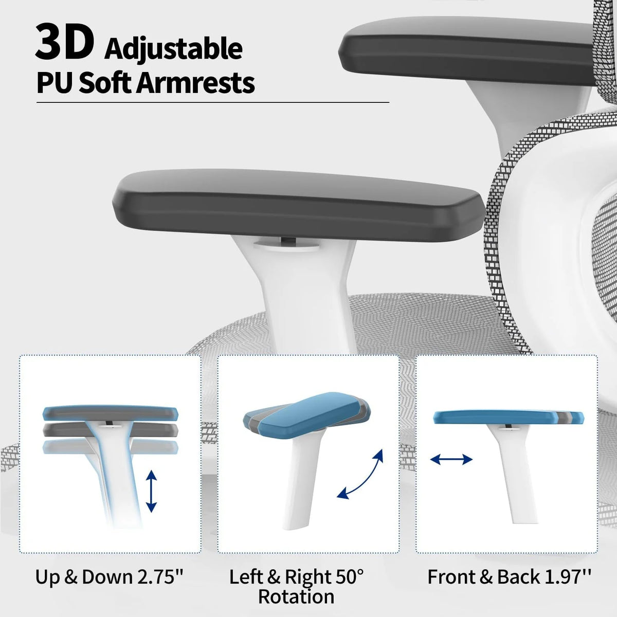 2026 3D Ergonomic Office Chair - High Back Mesh Desk Chair with 3D Adjustable Armrests, Wheels, for Home and Office
