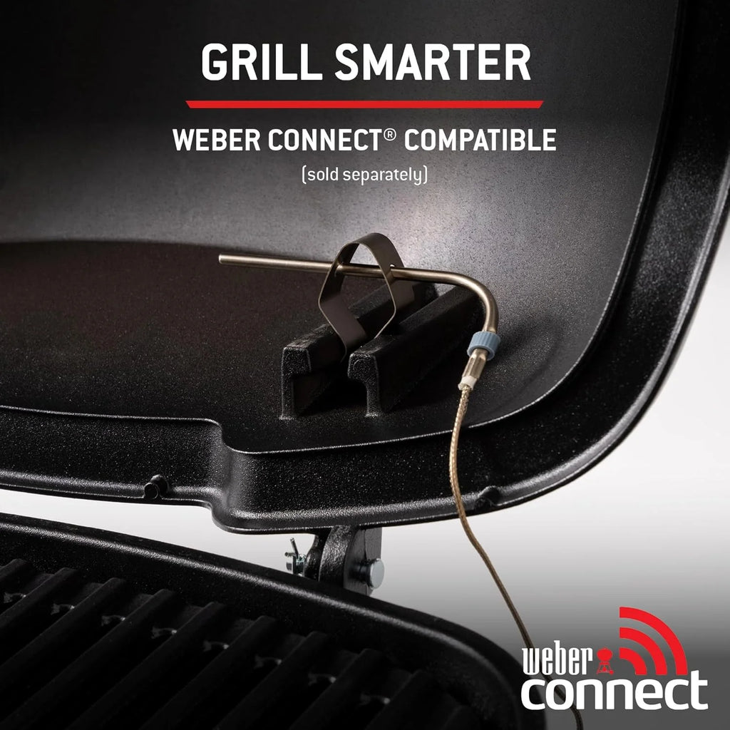 Parrilla de gas Weber Q 1200N 2026 con mesas laterales/Parrilla ligera para camping, patios y balcones con quemador de alto rendimiento, rejillas de hierro fundido esmaltadas en porcelana y encendido electrónico, color negro medianoche.