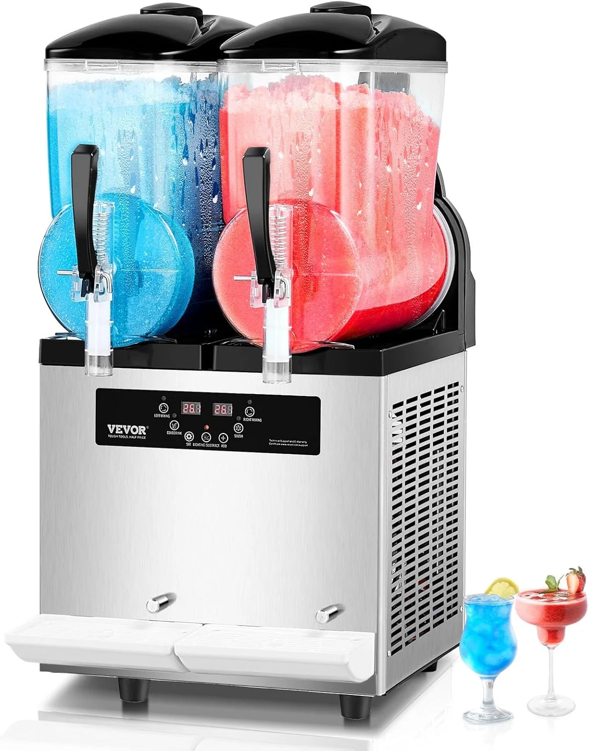 Máquina de granizados comercial VEVOR 2026, 12 L x 2, doble tanque para bebidas congeladas, máquina de granizados de acero inoxidable de 96 vasos con teclado, máquina de helado suave para fiestas, restaurantes, cafeterías y bares.