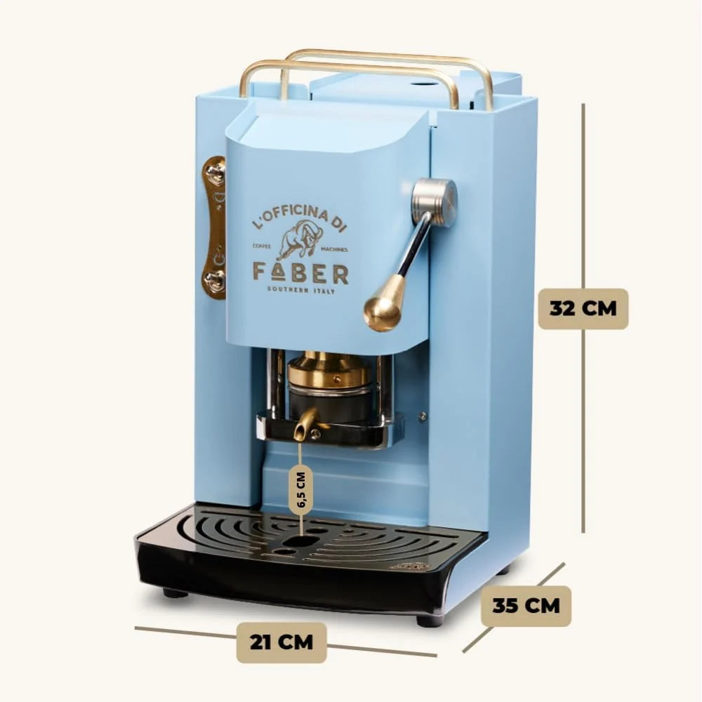 Cafetera Faber PRO Total Deluxe 2026, fabricada en latón, con papel ESE de 44 mm y capacidad de 1,3 litros (blanca).