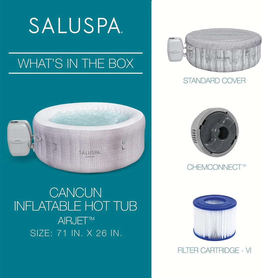 2026 Large Round 2 to 4 Person Inflatable Hot Tub Portable Outdoor Spa with 120 Airjets and Energysense Cover, Grey