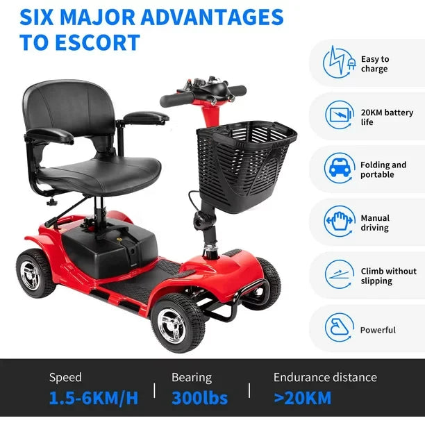 Scooter de Movilidad UltraLite de 4 Ruedas, Portátil y Ligero, Autonomía de 14 Millas, Modelo A898 2026
