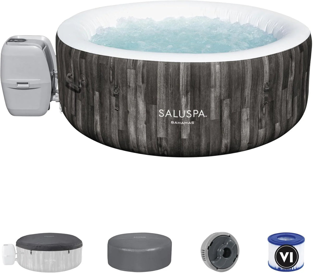 2026 Large Round 2 to 4 Person Inflatable Hot Tub Portable Outdoor Spa with 120 Airjets and Energysense Cover, Grey