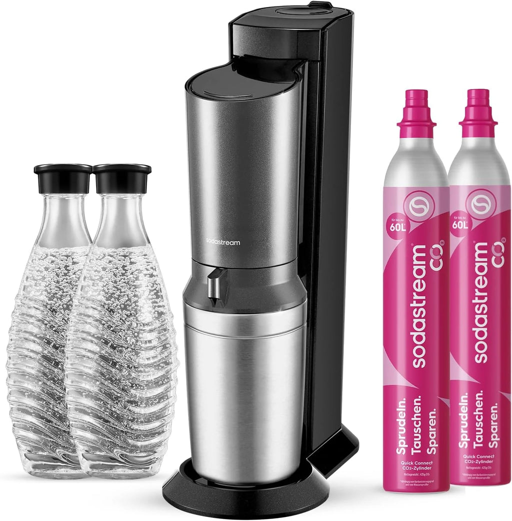 Máquina para hacer agua con gas SodaStream Crystal 3.0 de 2026 con 2 cilindros de CO2 de conexión rápida y 2 jarras de vidrio.
