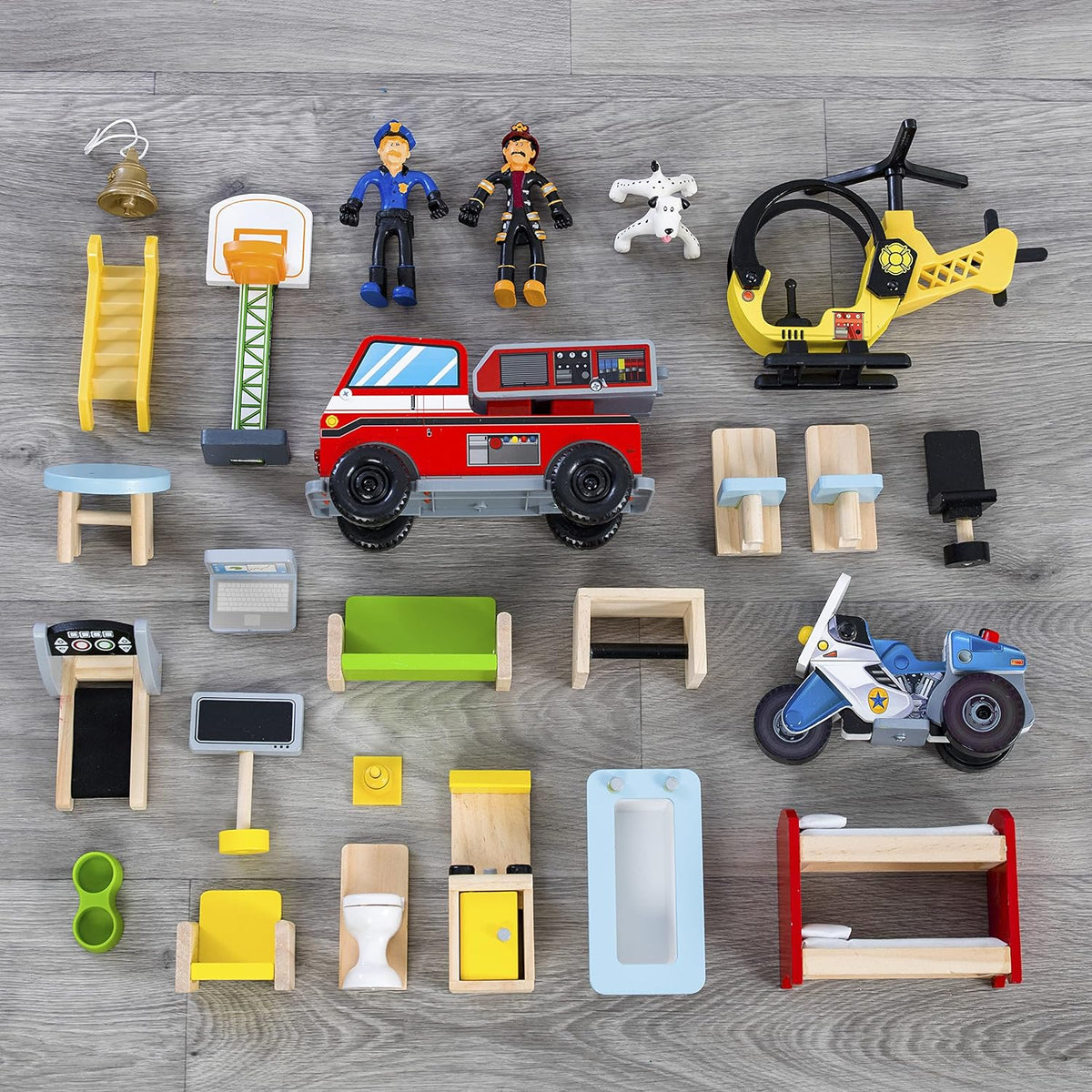 2026 Wooden play set, 3 levels, with 26 accessories, folds for storage