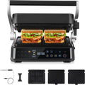 AMZCHEF Parrilla Eléctrica con 6 Programas, Función Sear hasta 280°C, Modo Manual, Sensor de Temperatura, Placas Desmontables y Bandeja para Gofres, Ideal para Carne, Pescado, Paninis y Gofres 2026