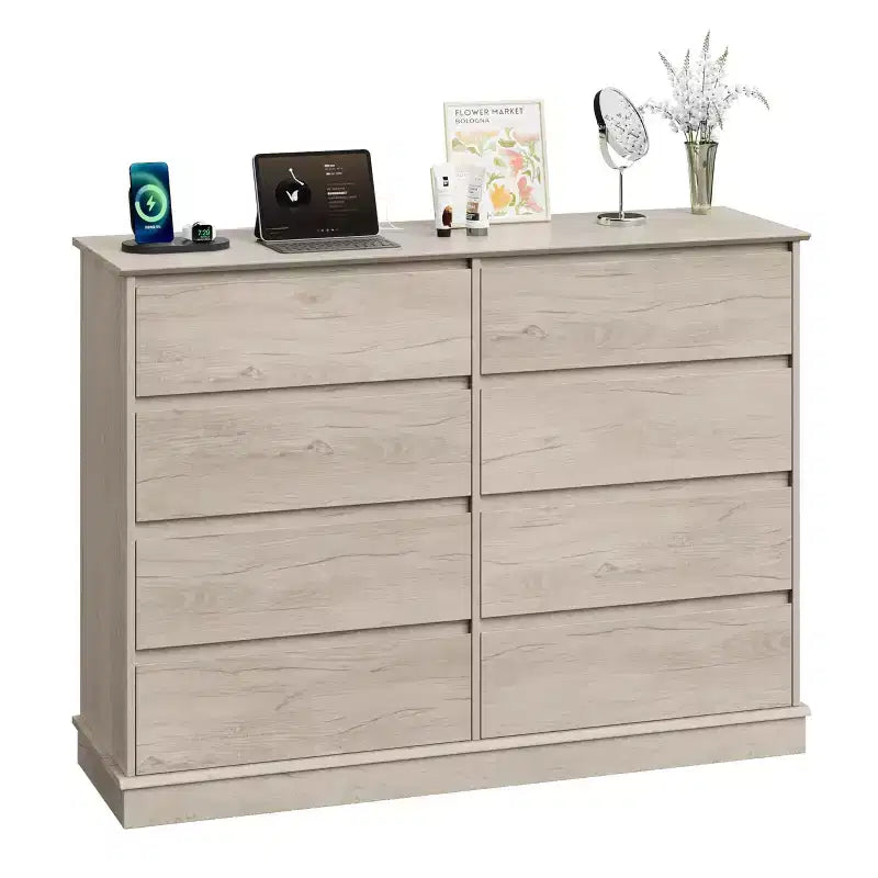 2026 Cómoda horizontal de 8 cajones – 130 cm de ancho, MDF resistente a los arañazos, cajones con acabado de lino sintético.