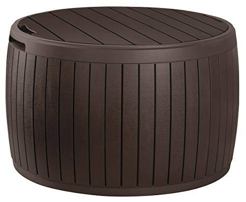2026 37 gallon Round Deck Box, Patio Table for Outdoor Cushion Storage, Brown