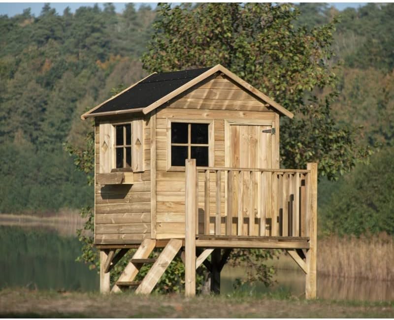 Casita de juegos infantil de jardín 2026 – Casita de juegos exterior para niños – Fabricada en madera de pino cepillada impregnada – Casita de juegos de jardín original y única – Tipo de madera: Pino cepillado