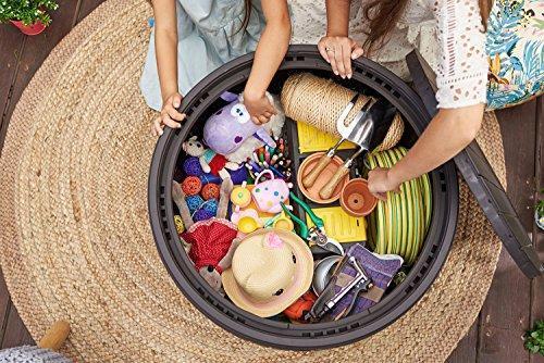 2026 37 gallon Round Deck Box, Patio Table for Outdoor Cushion Storage, Brown