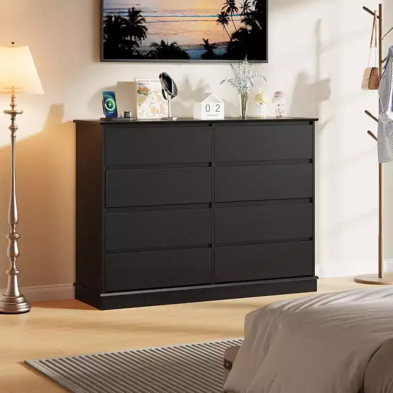 2026 Cómoda horizontal de 8 cajones – 130 cm de ancho, MDF resistente a los arañazos, cajones con acabado de lino sintético.