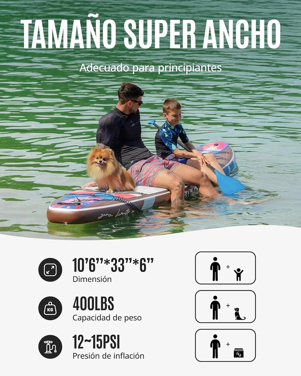 2026 ZLX Tabla de Surf de Remo con Asiento de 320 cm, Inflable, para Adultos, Apta para Principiantes, Amplia y Estable, Antideslizante
